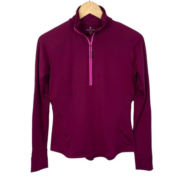 Athleta Women's Sz XS Pink Quarter Zip with Pocket, L/S, Thumb Hole - Picture 1 of 13